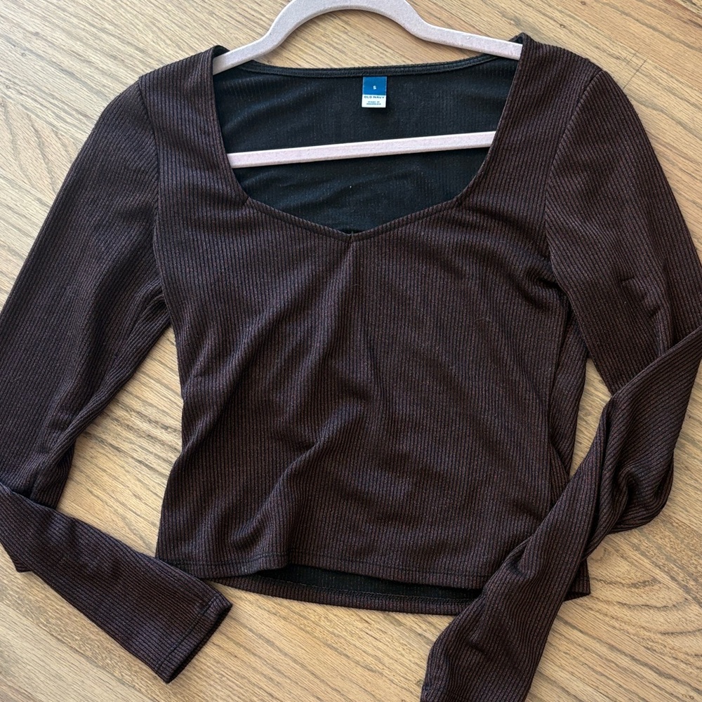 Old navy Chocolate glittered Ribbed Long Sleeve Top. Small. Sweethearts neckline